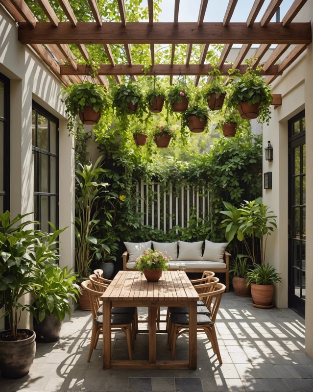 Slatted Roof with Hanging Plants