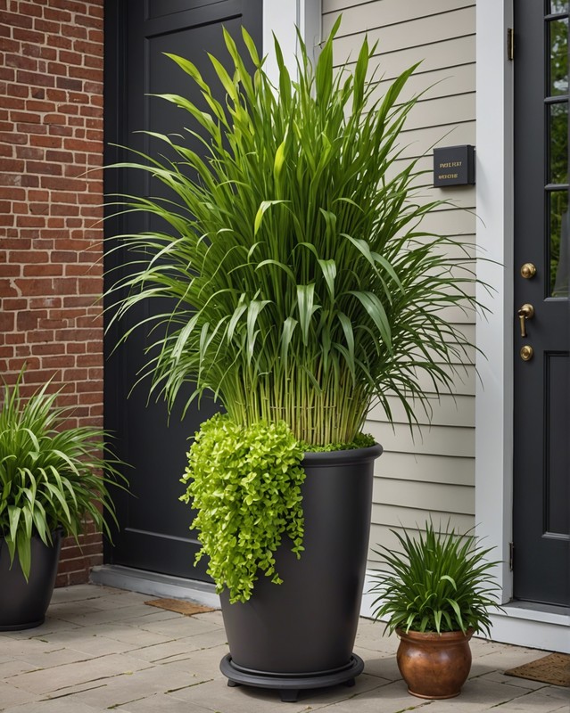 Tiered planter with cascading lemongrass