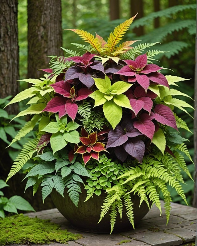 Whimsical Woodland: Combine Coleus with Ferns and Moss