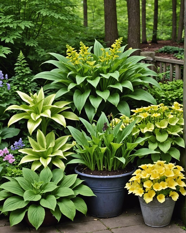 Whimsical Woodland with Ferns, Hostas, and Primroses