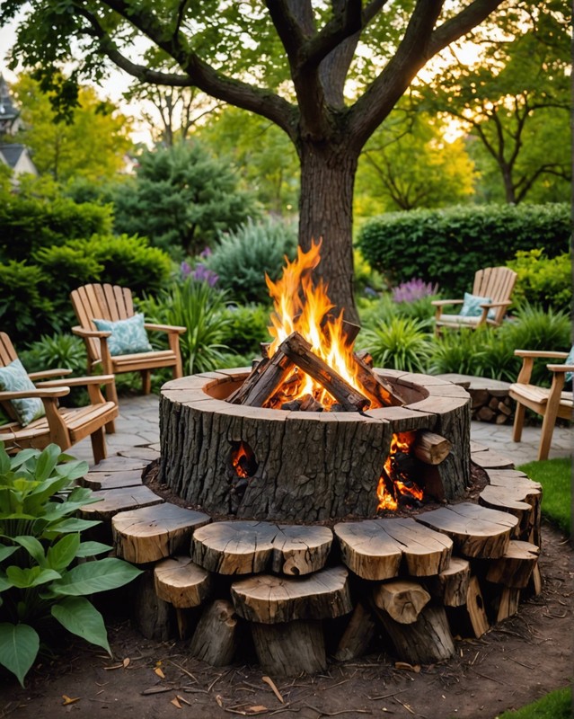 Wood-Burning Fire Pit with Tree Stump Surround