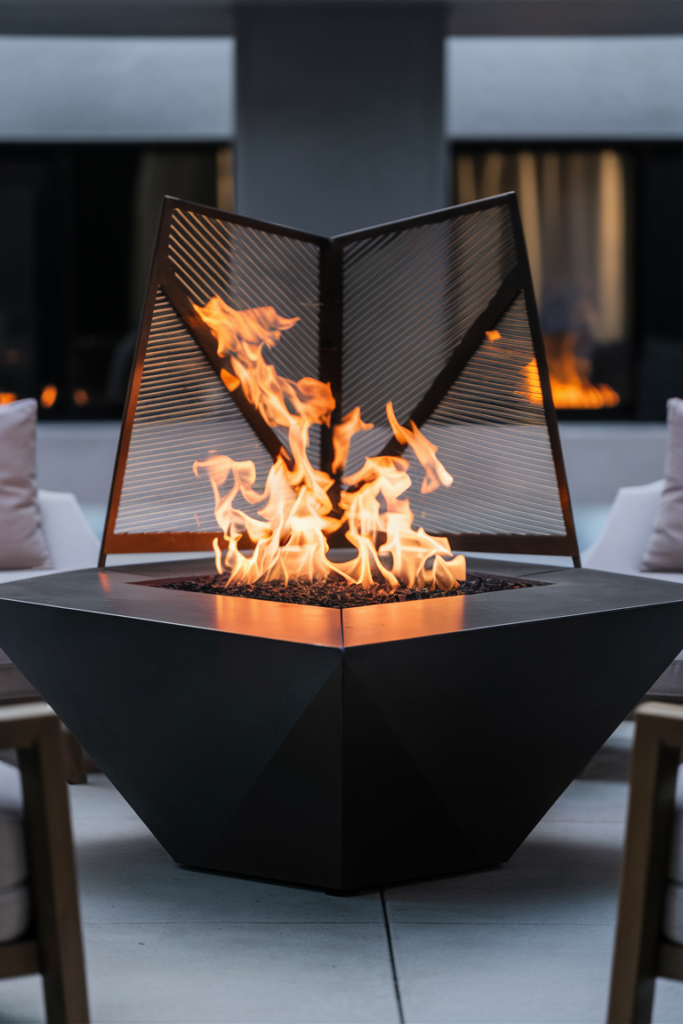 Geometric Fire Pit with Metal Screen