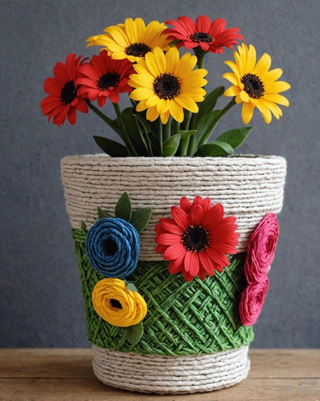 Yarn-Wrapped Flower Pot
