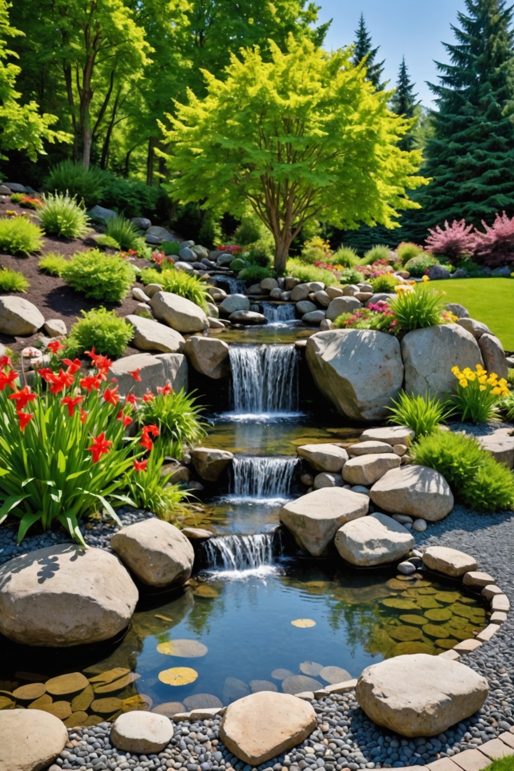 Boulder Retaining Wall with Water Feature