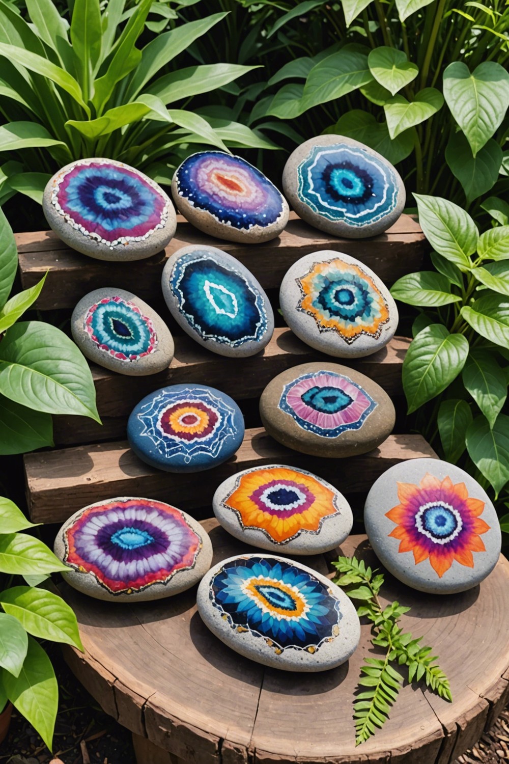 Colorful Geode-Inspired Rock Art