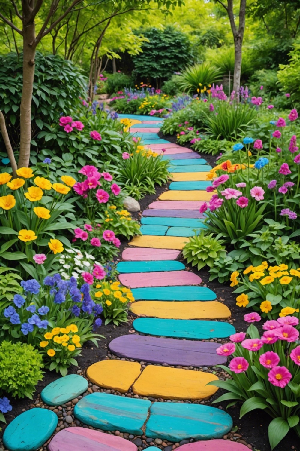 Colorful Patterned Rocks for Pathways