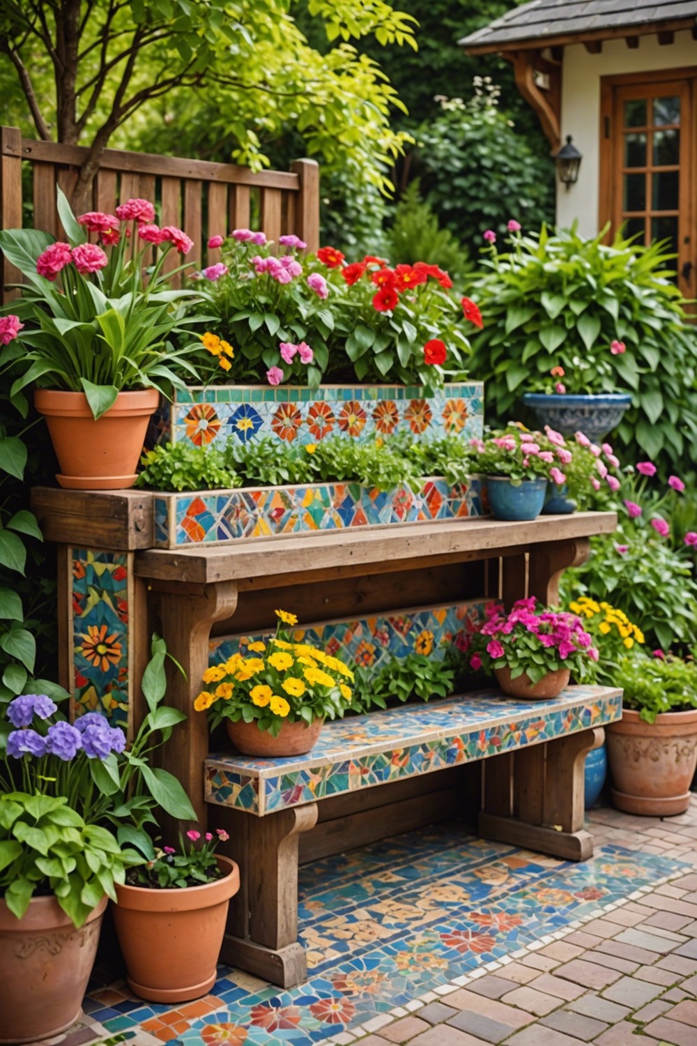 Decorative Mosaic Planter Box with Tiles