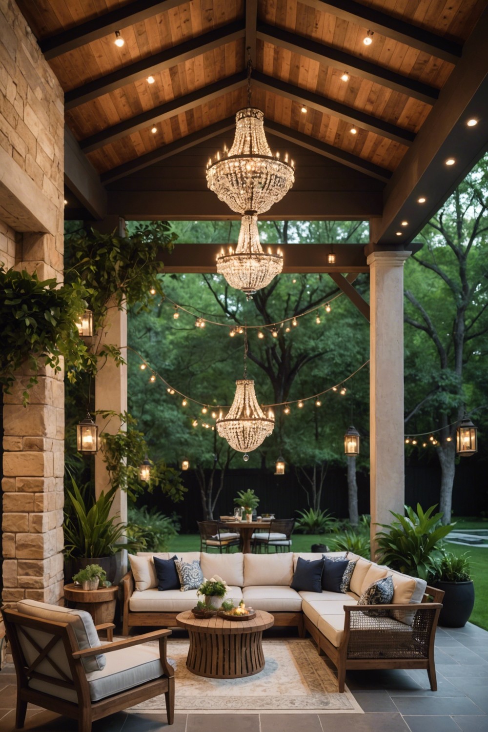 Elegant Entertaining Space with Chandeliers