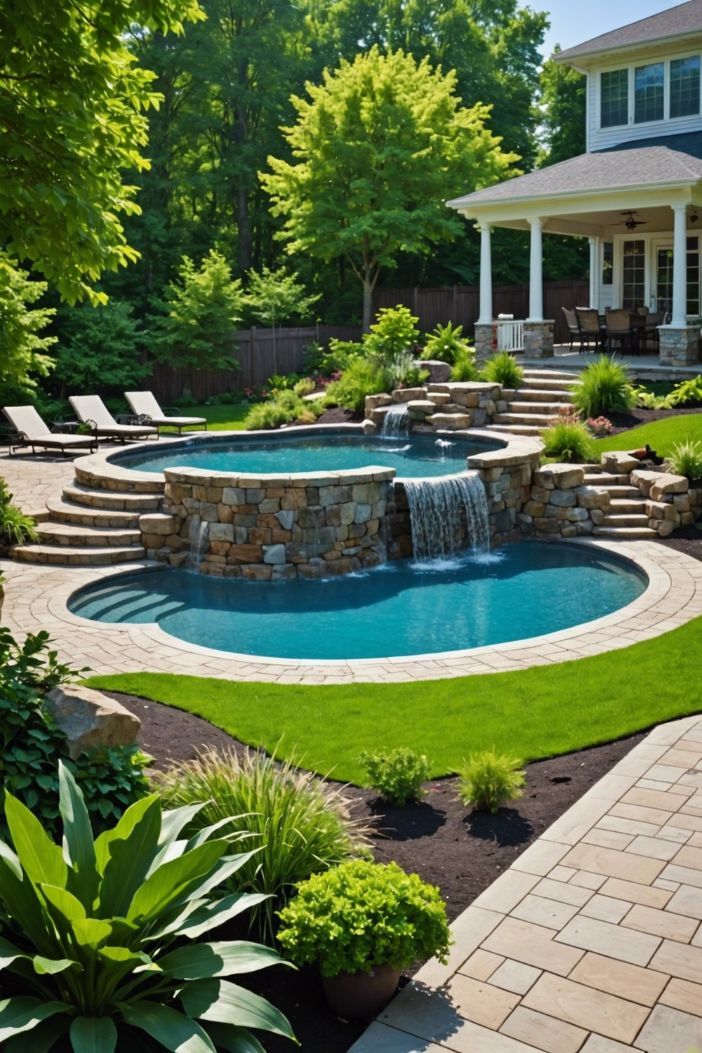 Elevated Semi Inground Pool with Waterfall