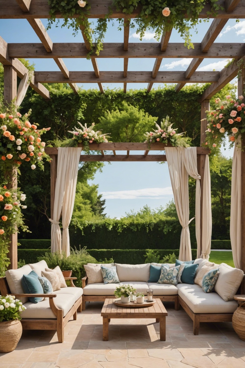 Fabric-Covered Pergola for Outdoor Seating
