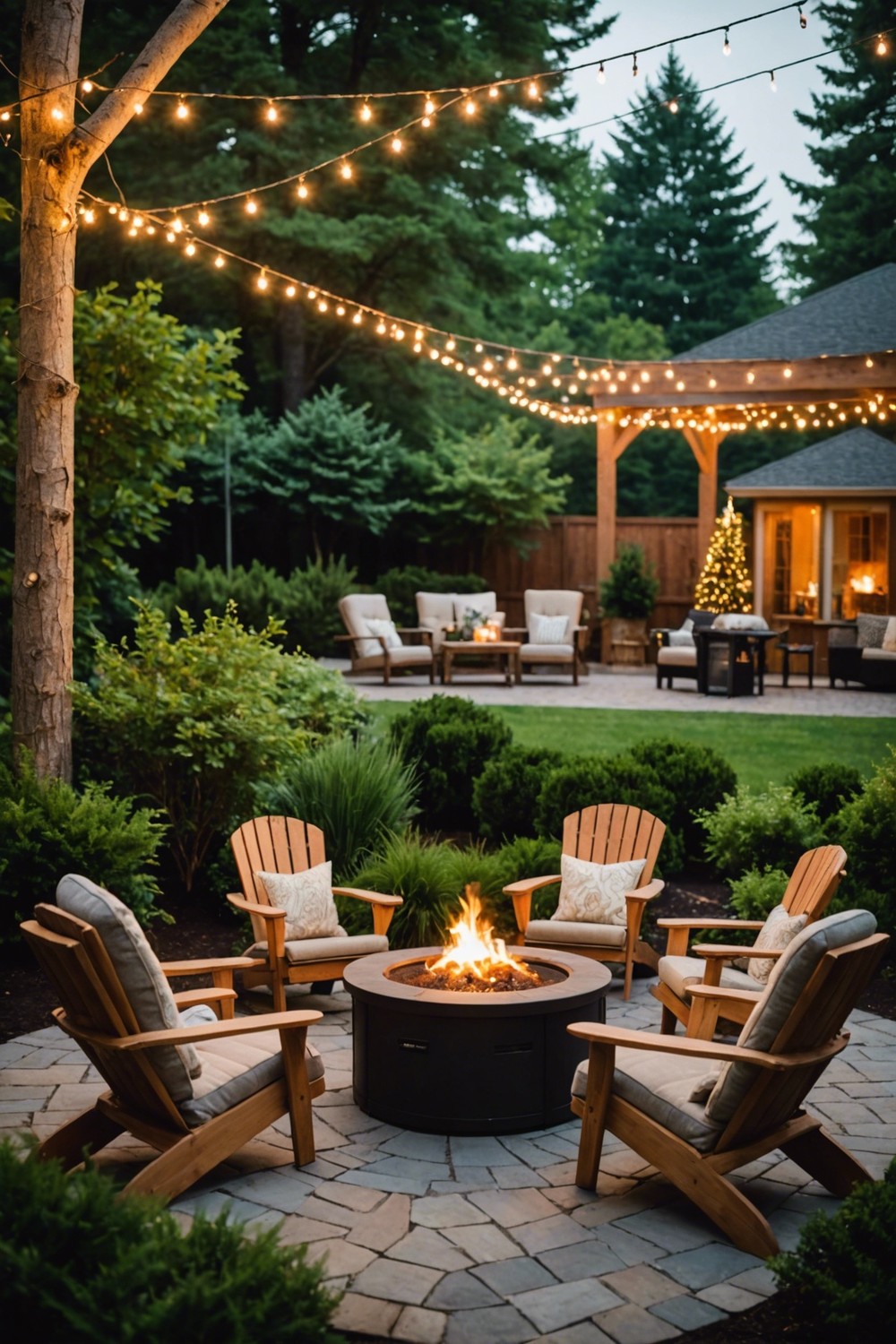 Fire Pit with Adirondack Chairs and Ottoman