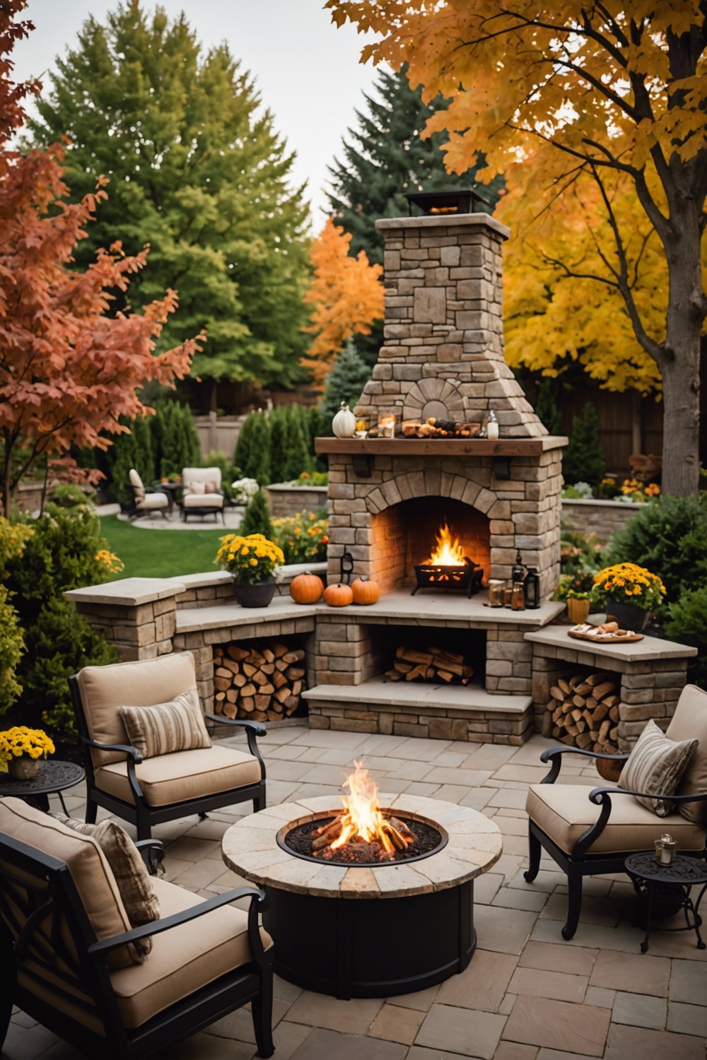 Fireplace with Built-In BBQ and Outdoor Kitchen