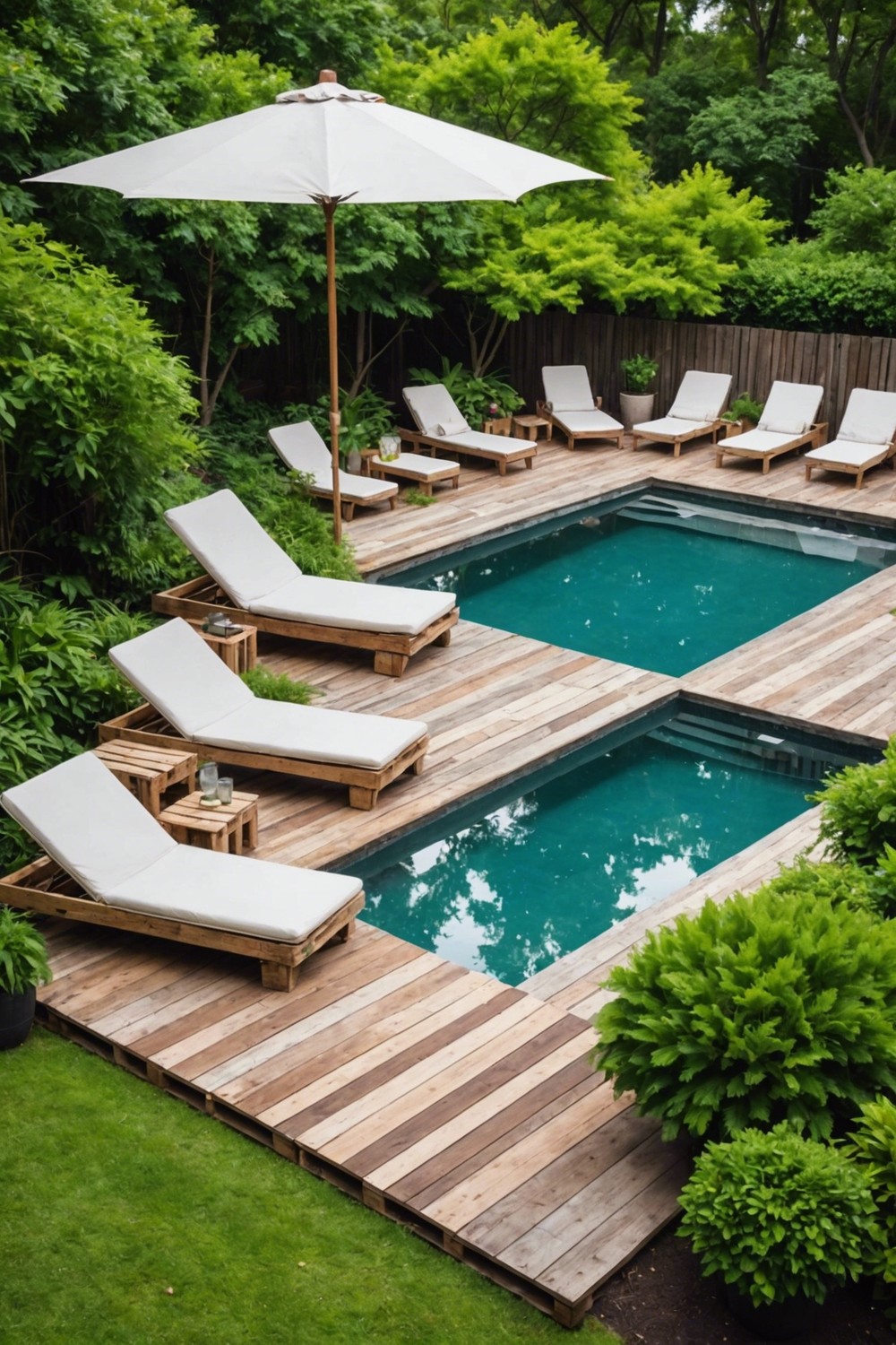 Floating Pallet Pool Deck with Steps