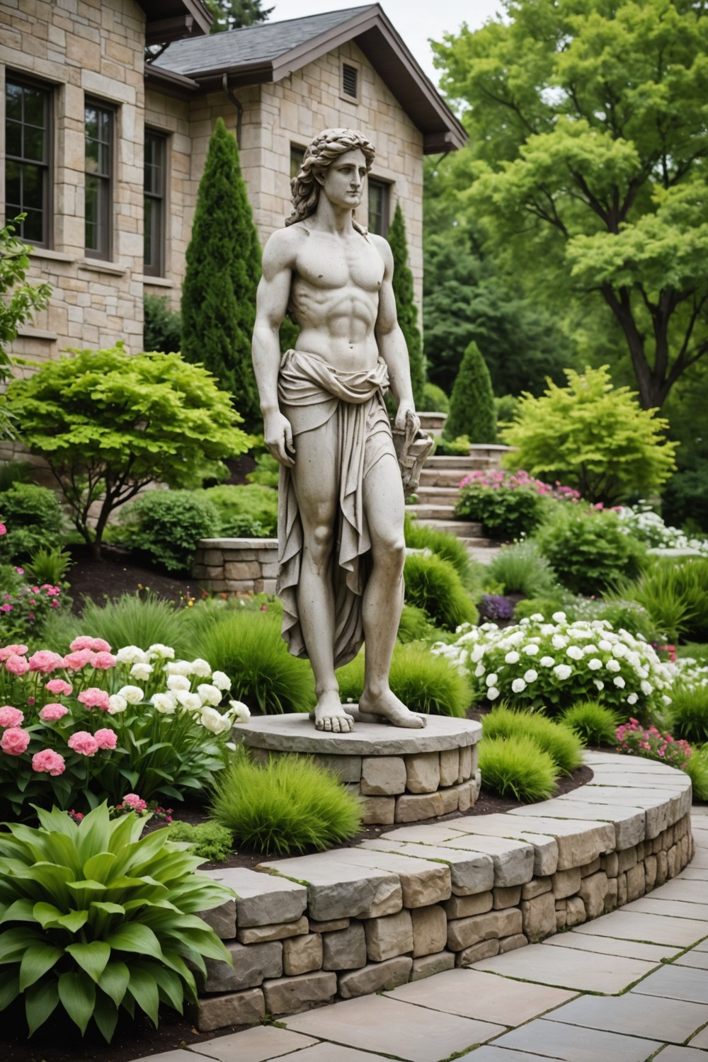 Free-Standing Retaining Wall with Statue Display