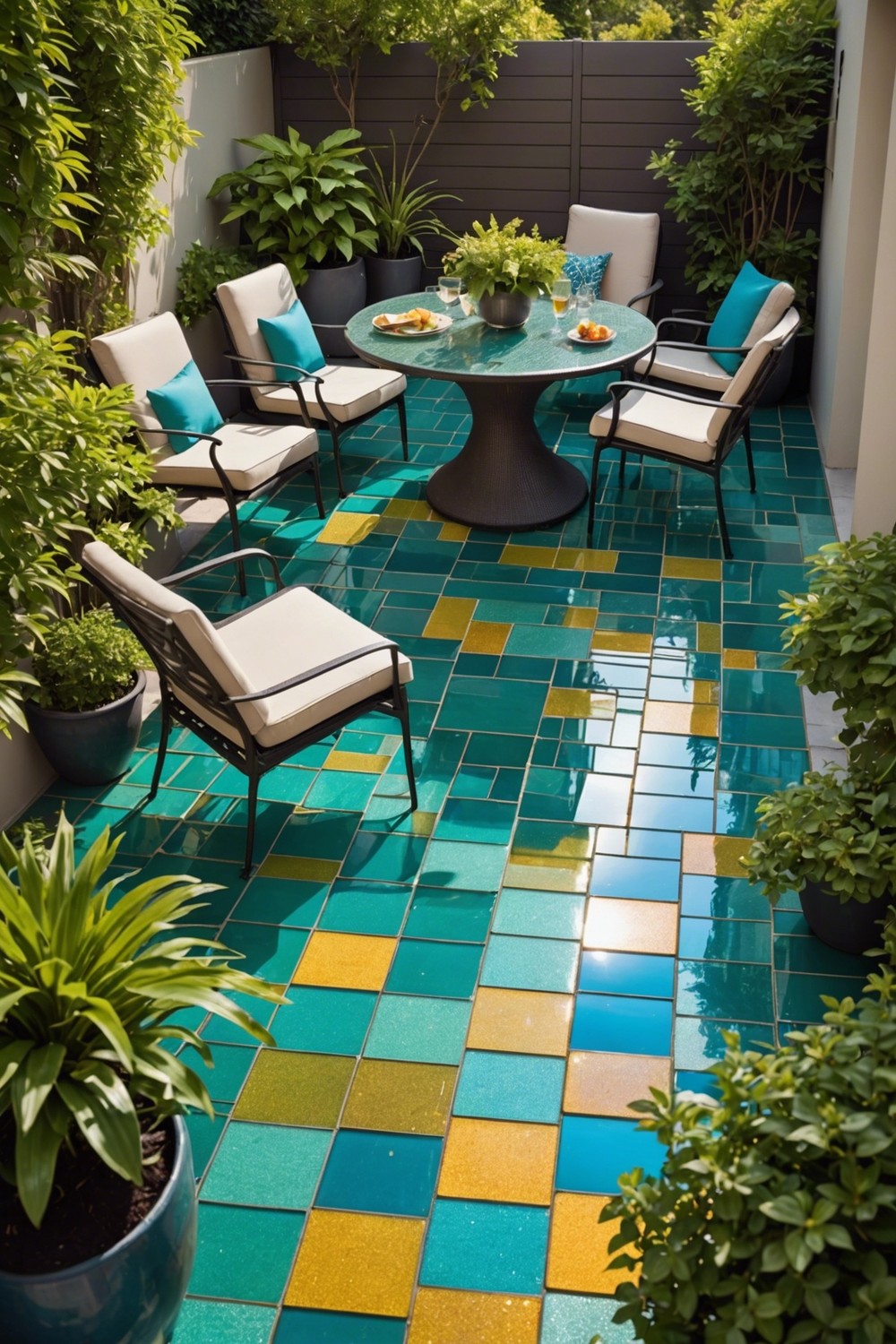 Glass Tiles for a Shimmering Patio