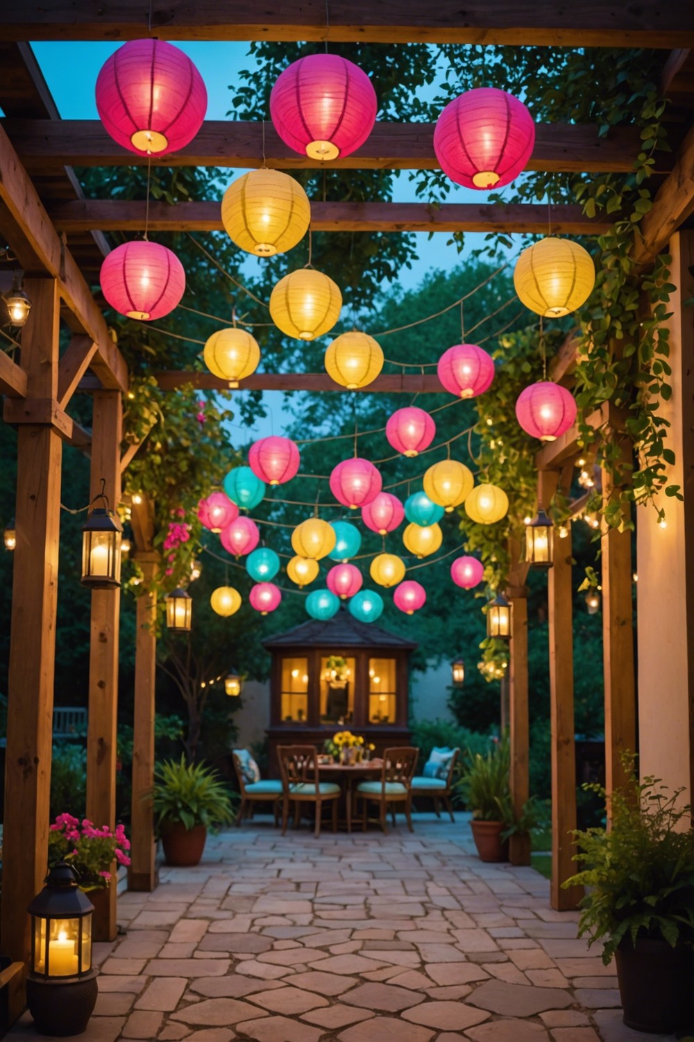 Hanging Fabric Lanterns in Vibrant Colors and Patterns