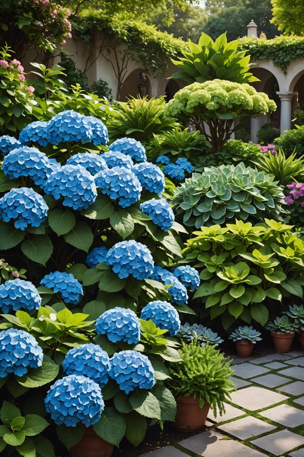 Hydrangea and Succulent Contrast Garden