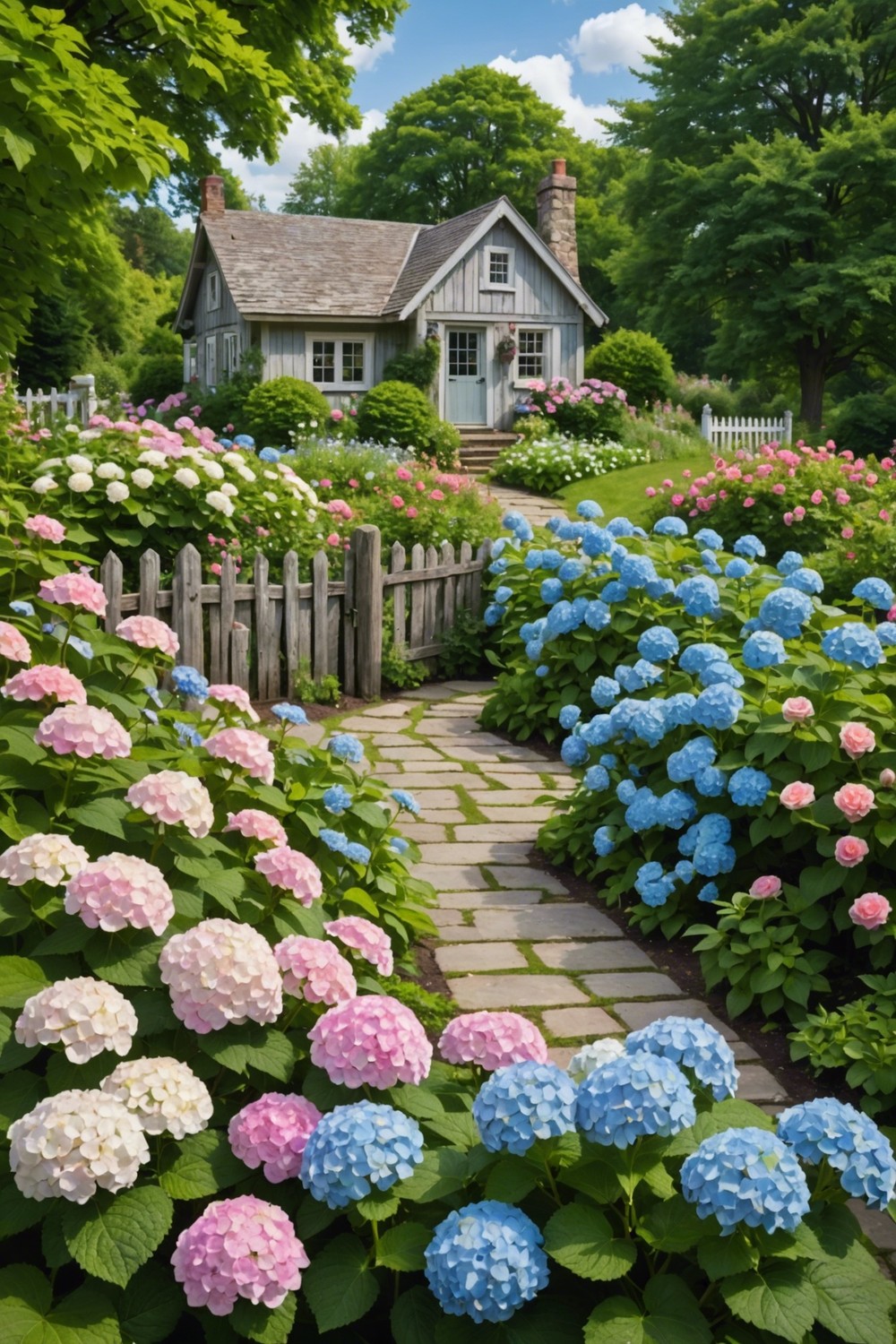 Hydrangeas in a Cottage Garden