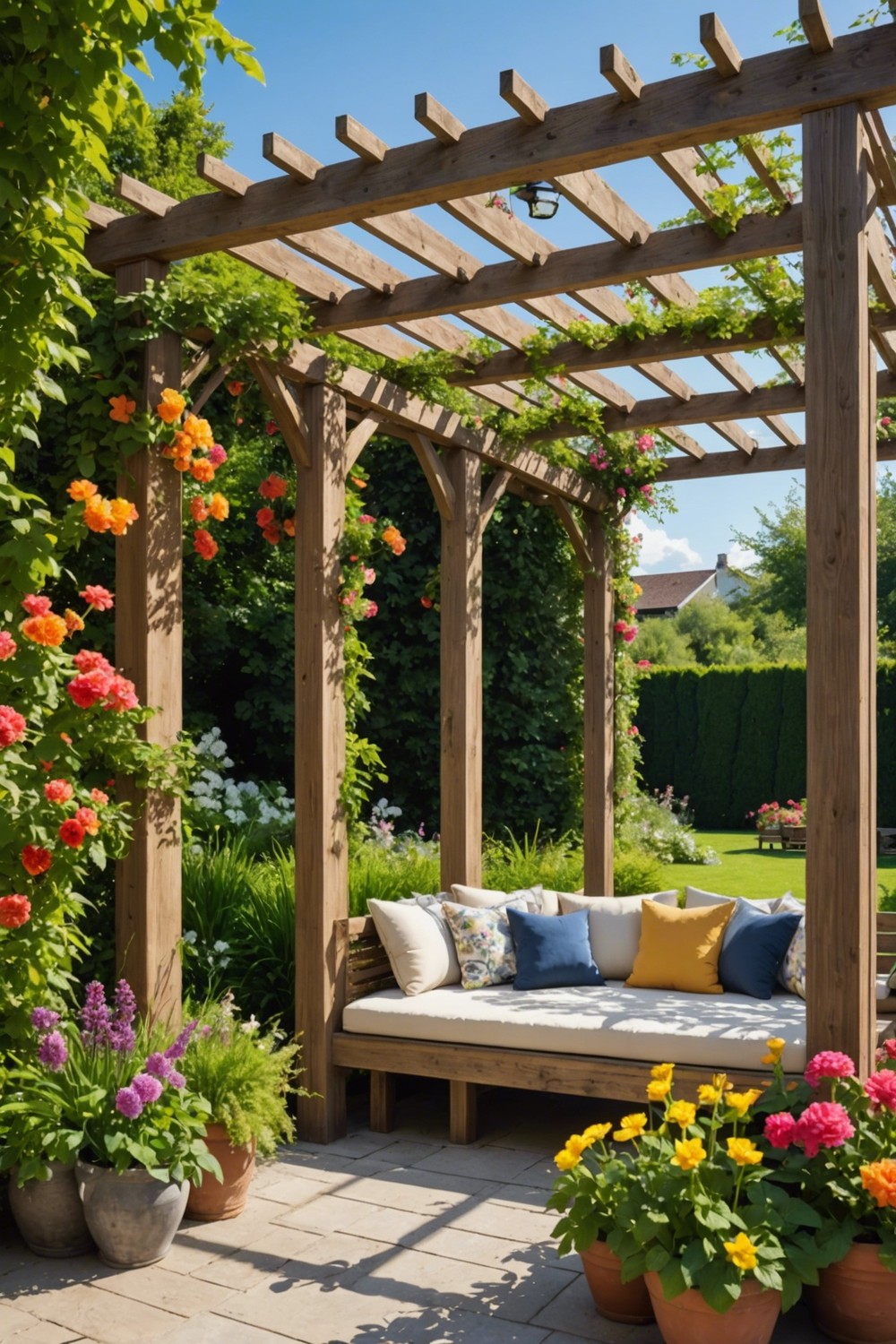 Large Pergola with Built-in Seating Area