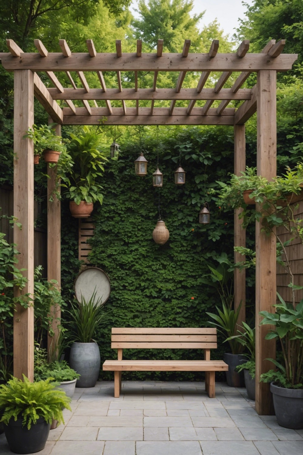 Minimalist Pergola with Simple Bench Seating
