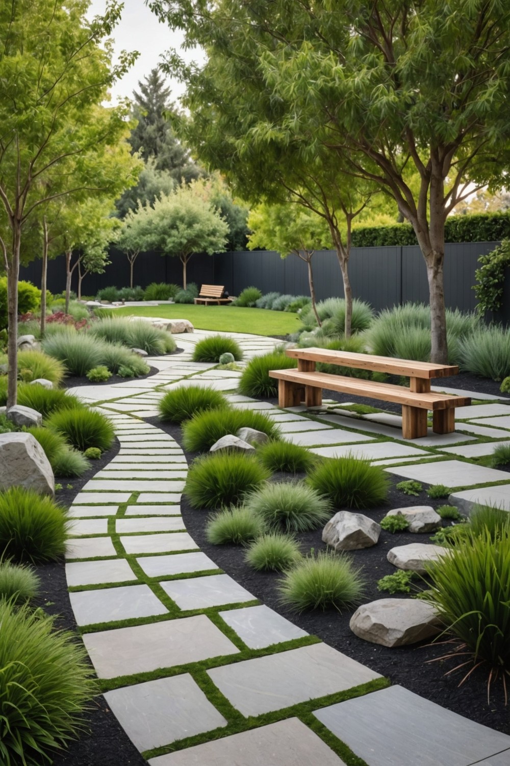 Modern Front Yard Landscaping with a Monochromatic Color Scheme