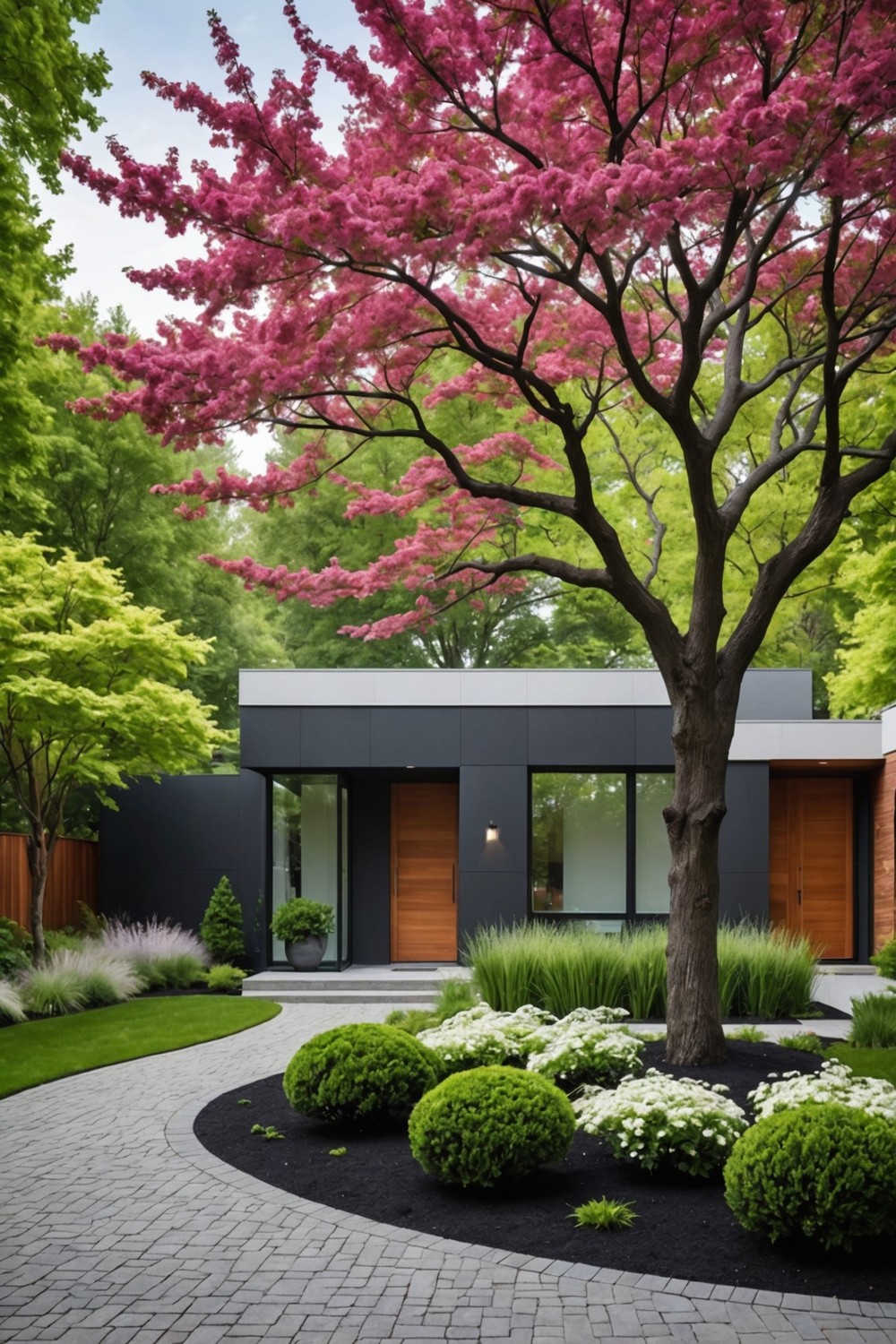 Modern Front Yard with a Focal Point, Such as a Statement Tree