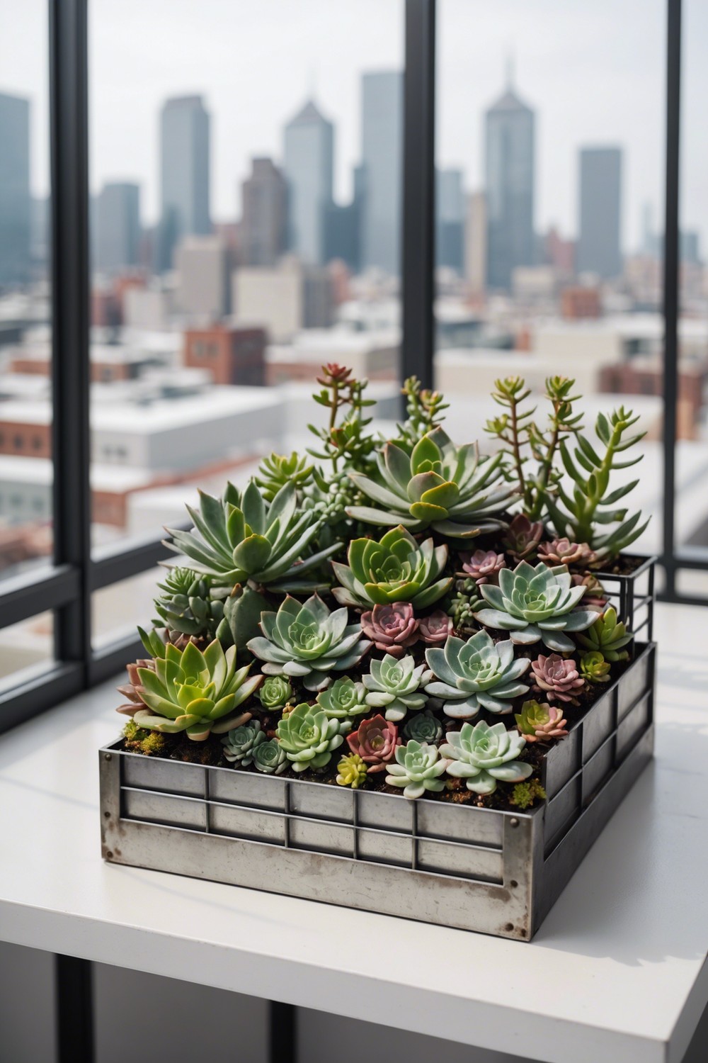 Modern Industrial Planter Box with Metal Grid