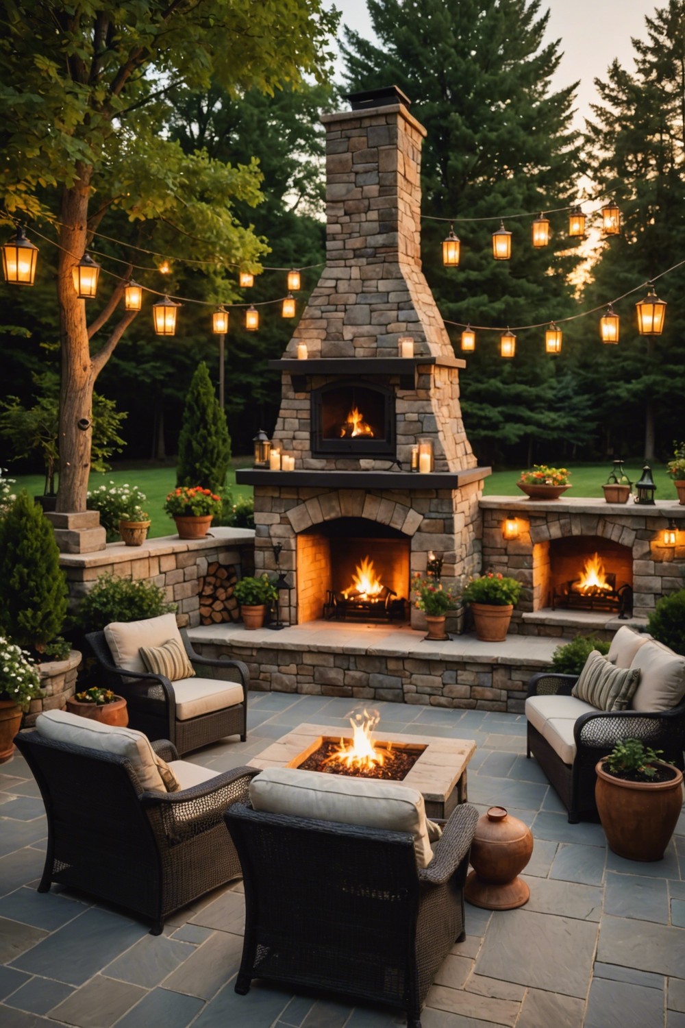 Modern Stone Fireplace with Patio Seating