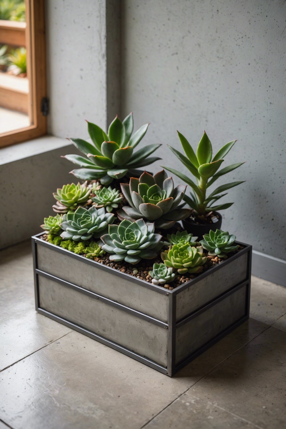 Modern Succulent Planter Box with Metal Frame