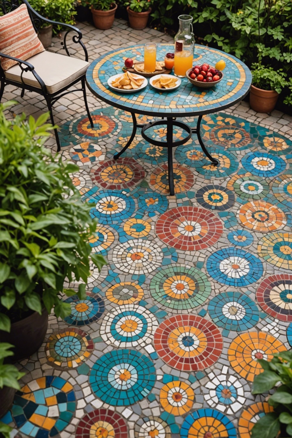 Mosaic Stone Flooring for a Colorful Patio
