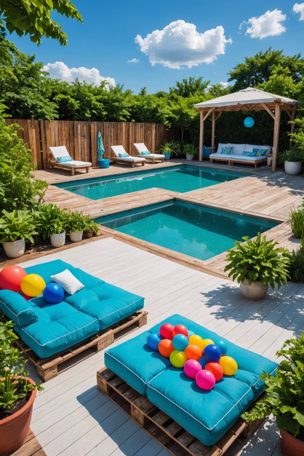 Pallet Pool Deck with Built-in Bench and Table