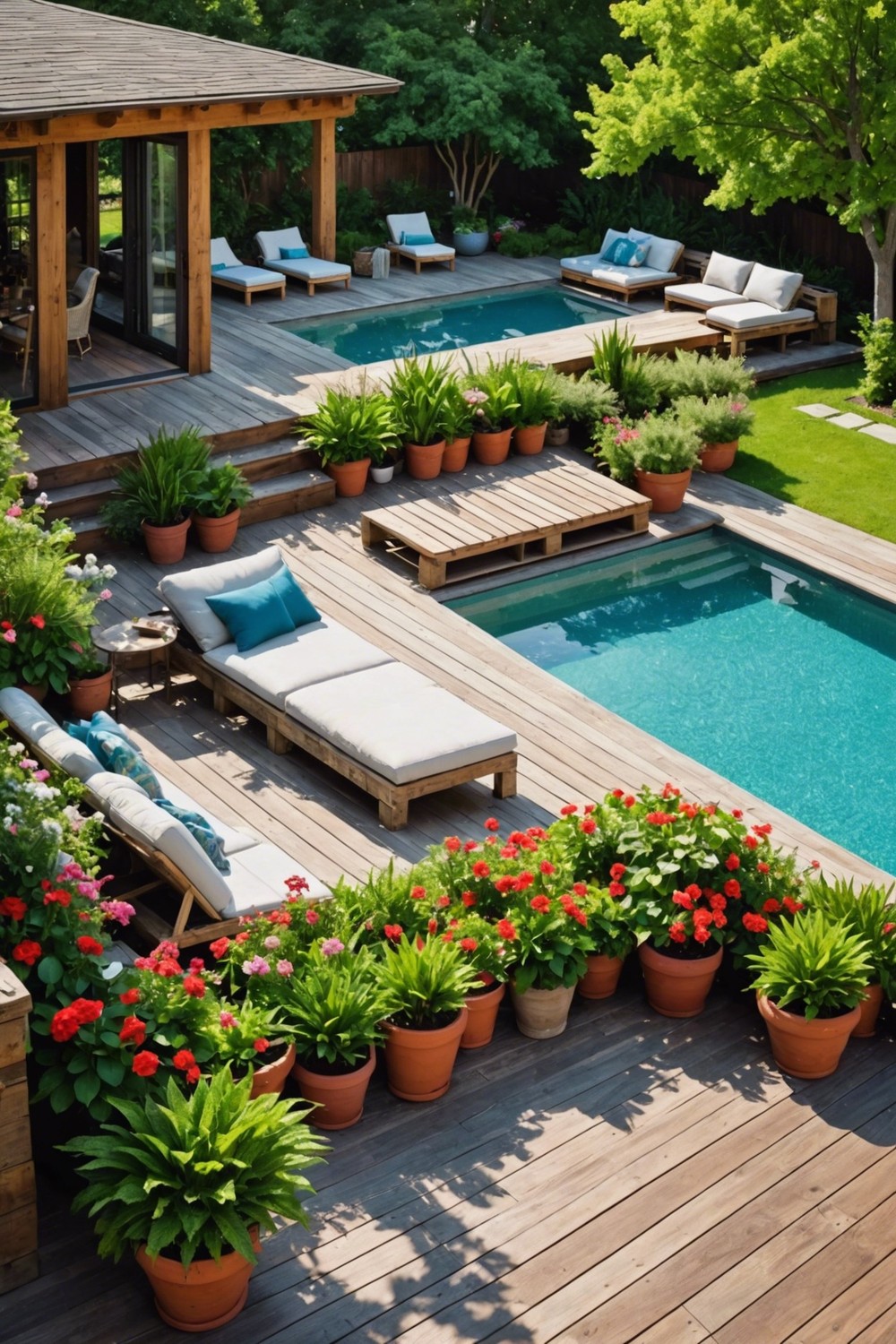 Pallet Pool Decks with Built-in Planters