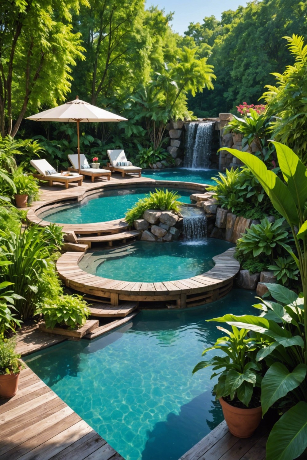 Pallet Pool Decks with Waterfall Features
