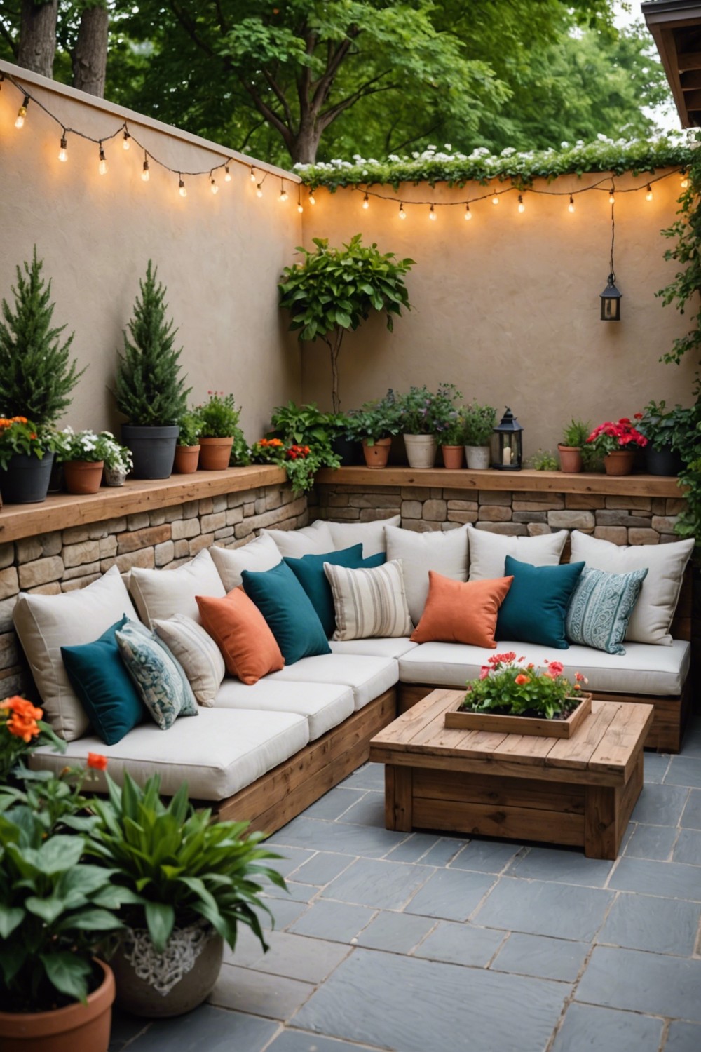 Patio with Built-In Seating and Planters