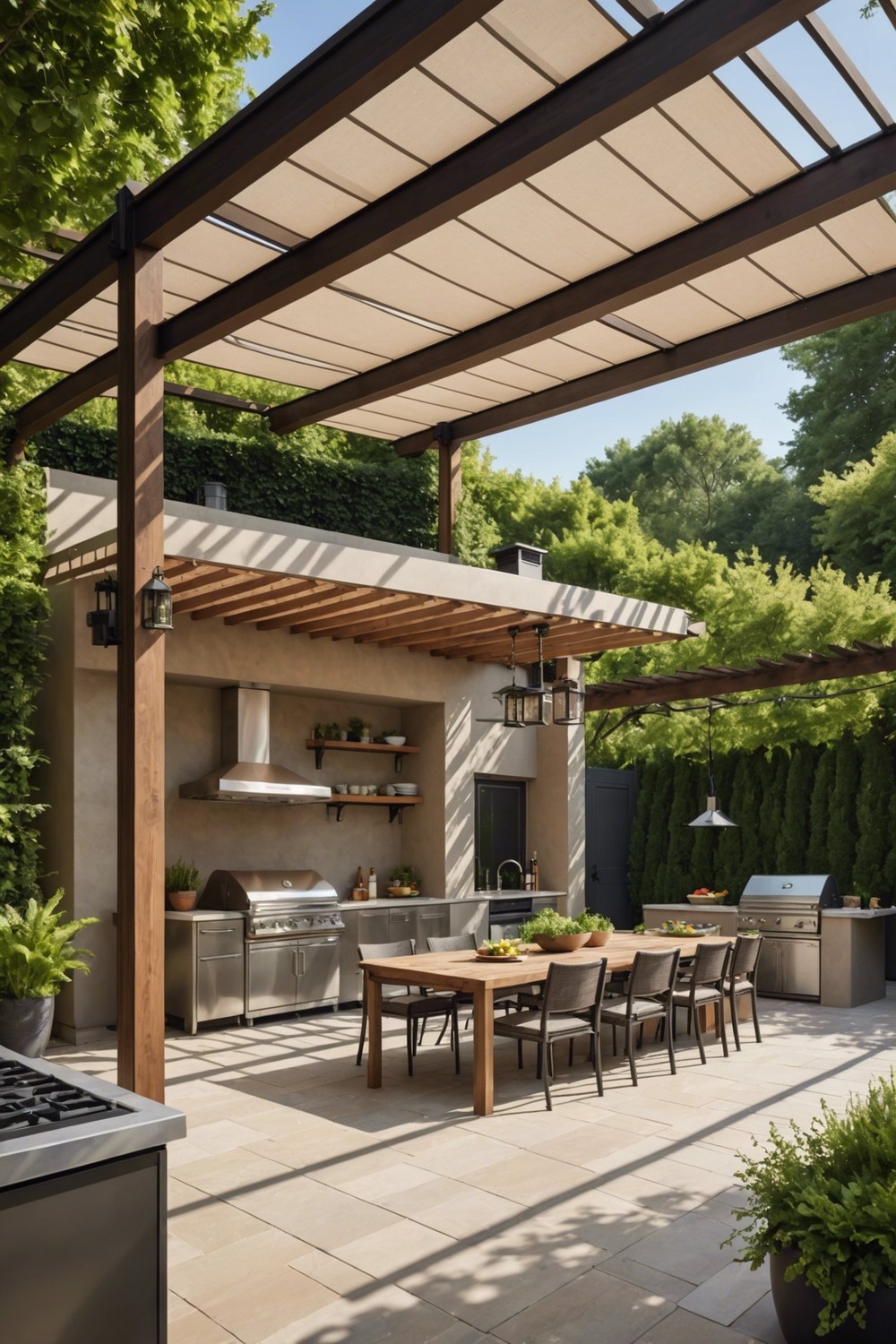 Pergola with Awnings and Outdoor Kitchen
