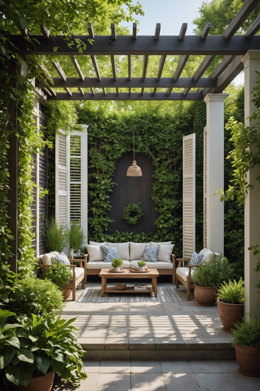 Pergola with Sliding Shutters for Privacy