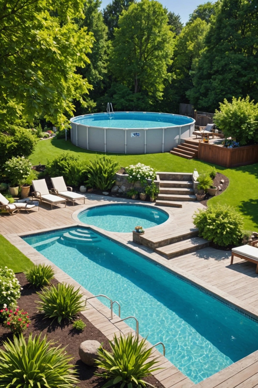 Pool-to-Deck Steps with Wide Treads