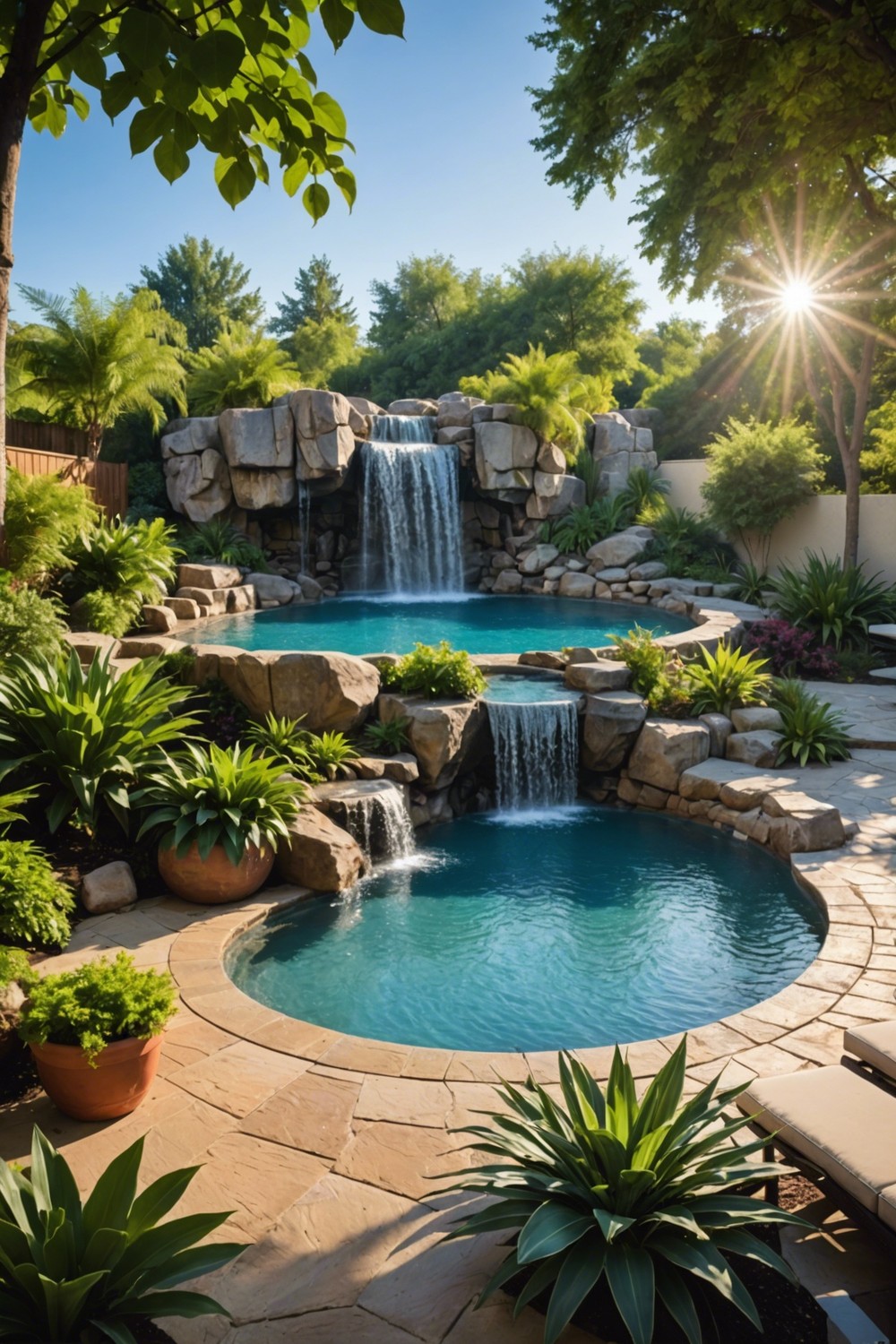 Raised Pool with Artificial Rock Waterfall