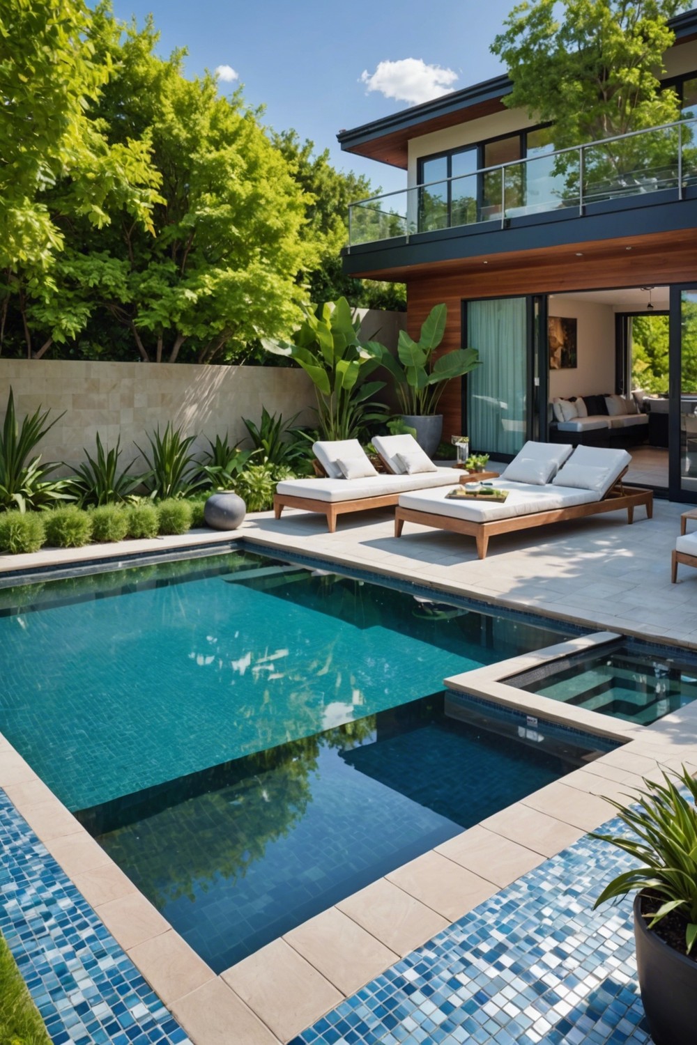 Raised Pool with Glass Tile Interior
