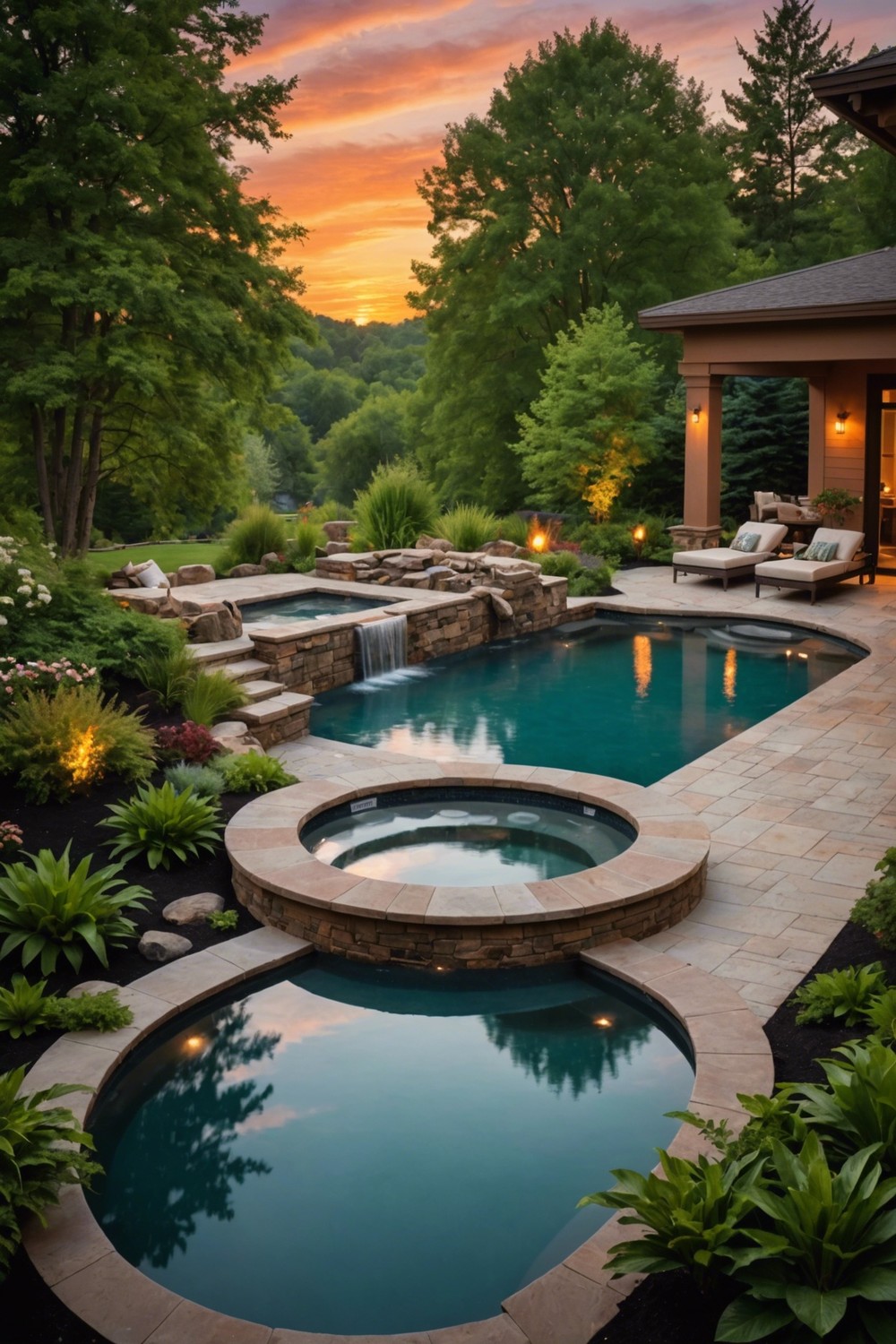 Raised Pool with Infinity Edge and Hot Tub