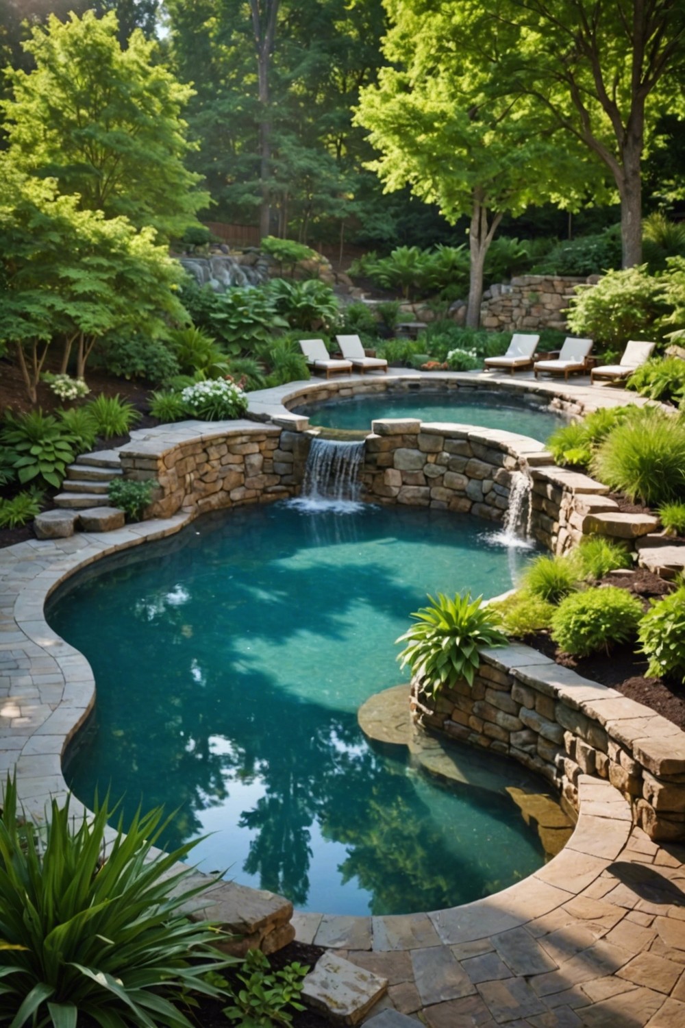Raised Pool with Natural Stone Retaining Wall