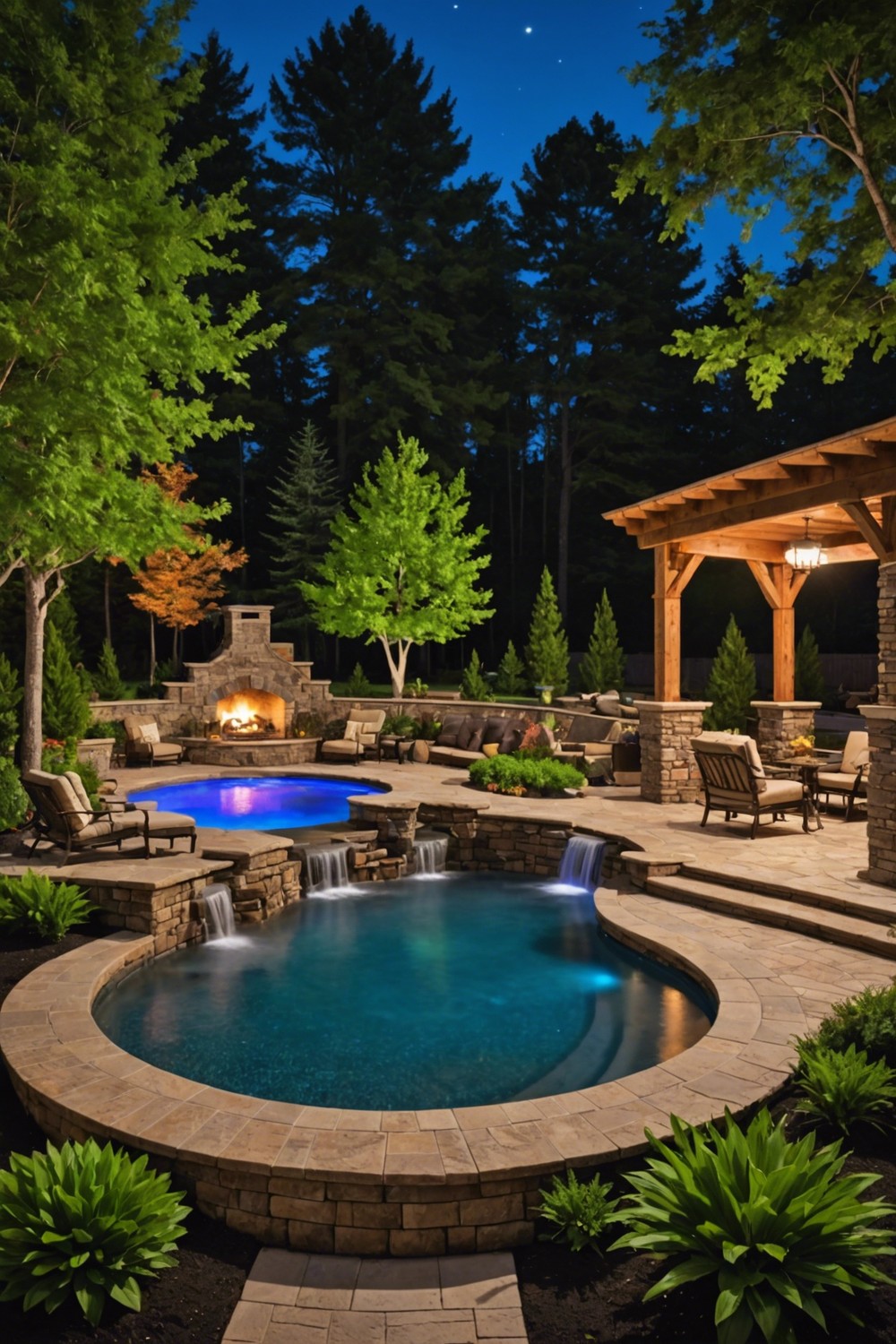 Raised Pool with Spa and Fire Pit