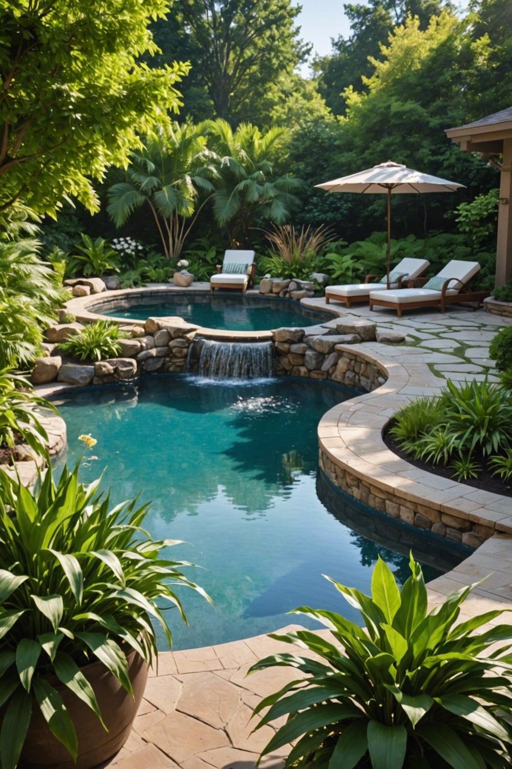 Raised Pool with Waterfall Feature