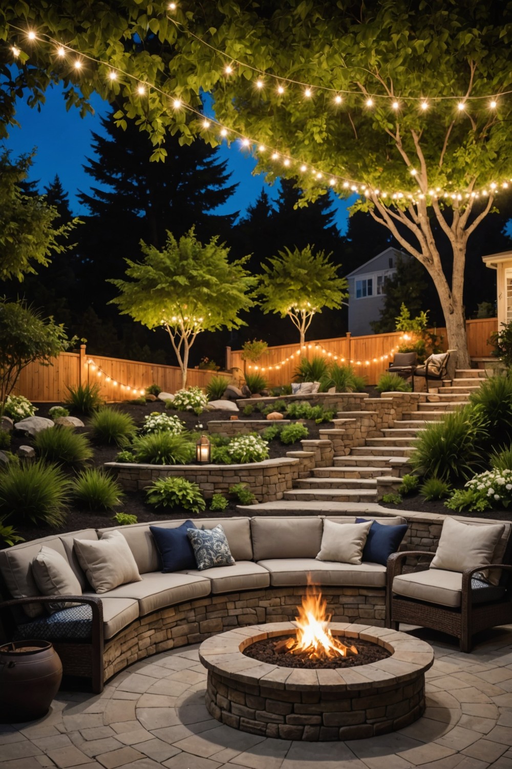Retaining Wall with Built-in Fire Pit