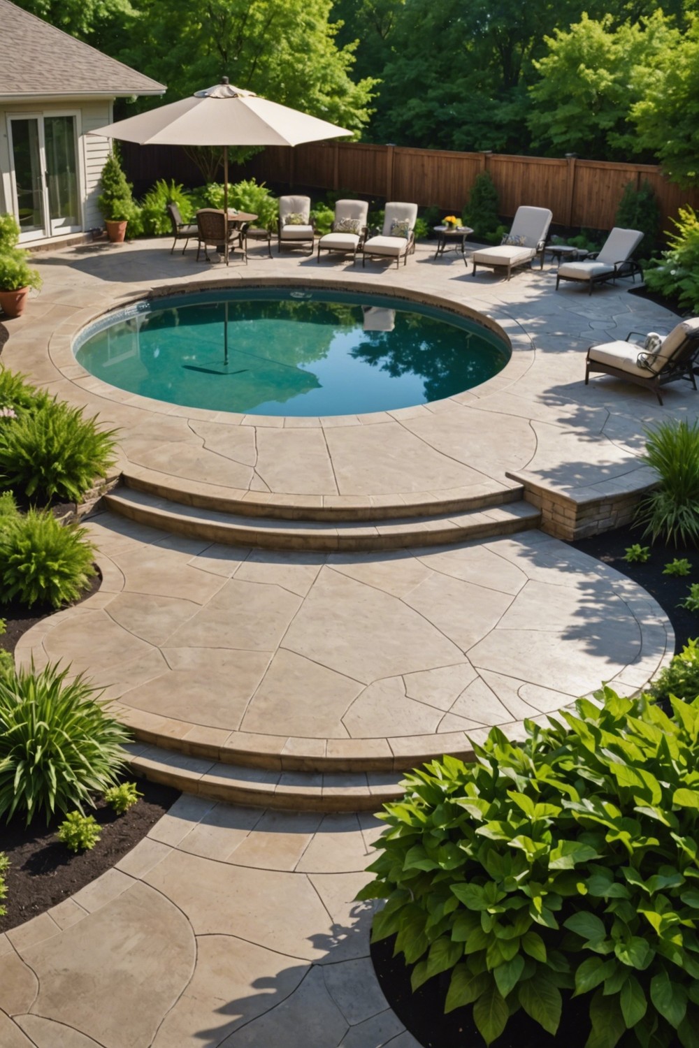 Round Pool with Concrete Deck