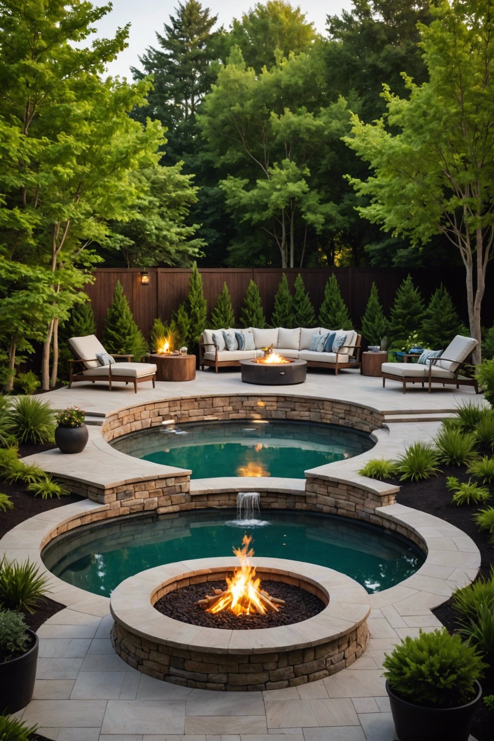 Round Pool with Fire Pit