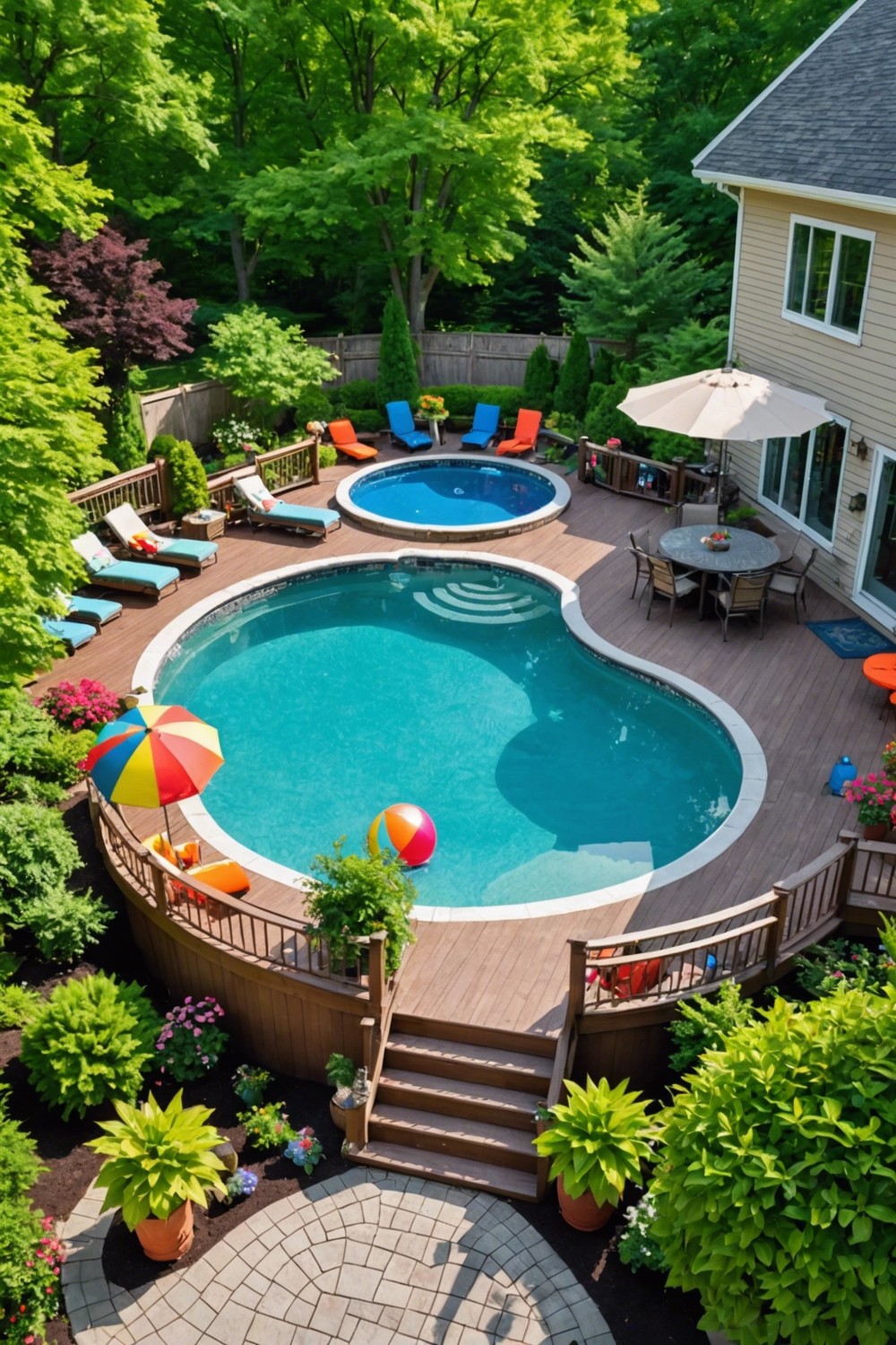 Round Pool with Multi-Level Deck