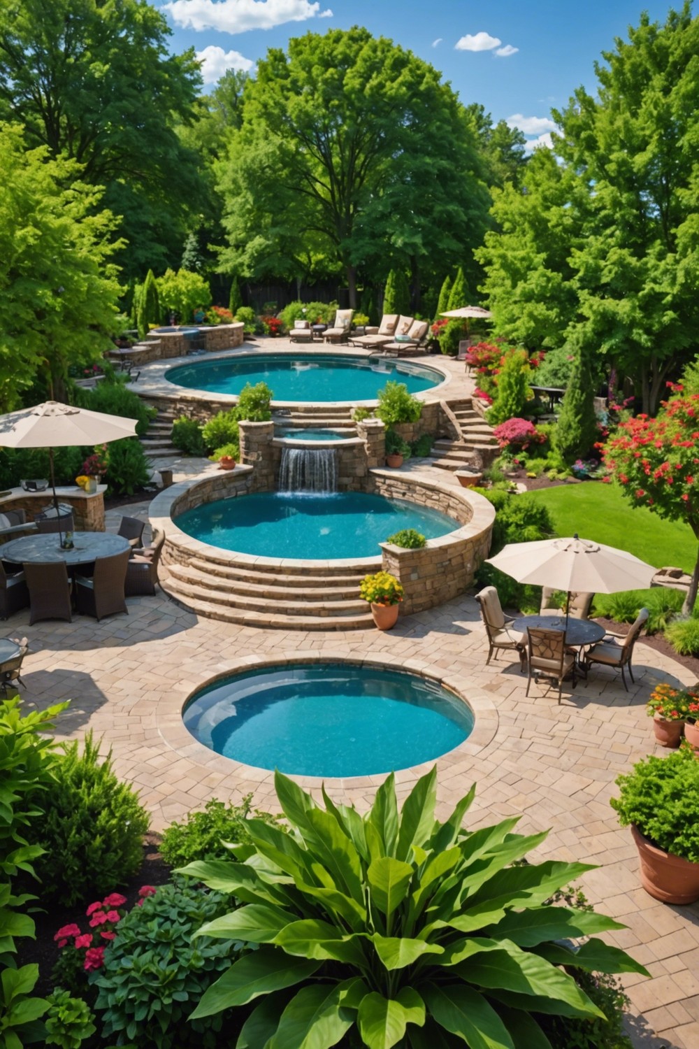 Round Pool with Outdoor Kitchen