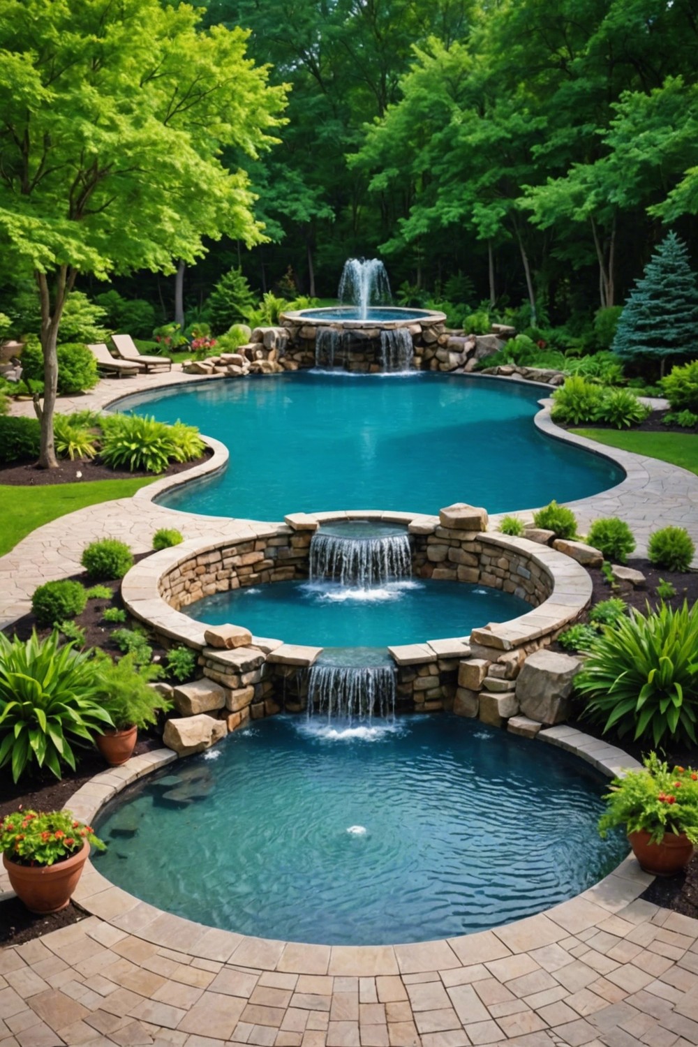 Round Pool with Water Features
