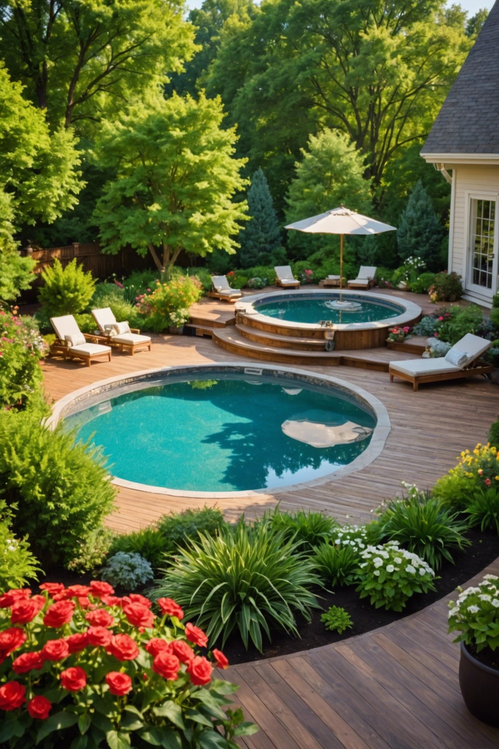 Round Pool with Wooden Deck